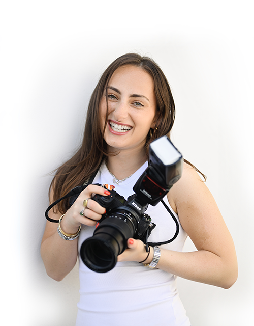 Series of photos showing a photographer with professional camera equipment.
