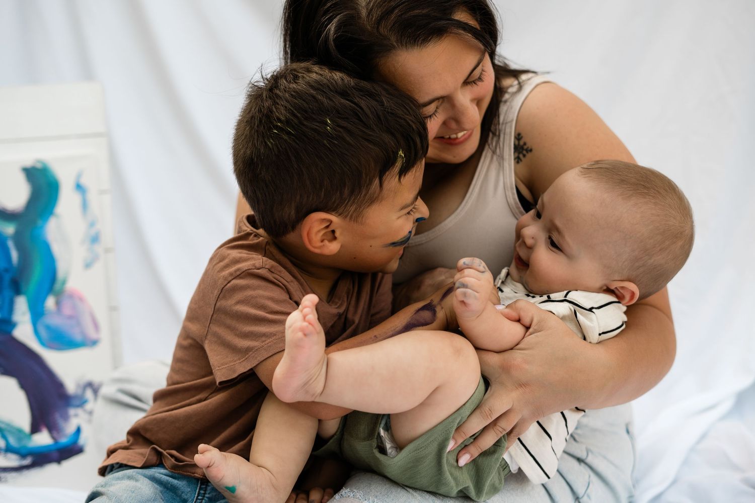 A family shares a tender moment together