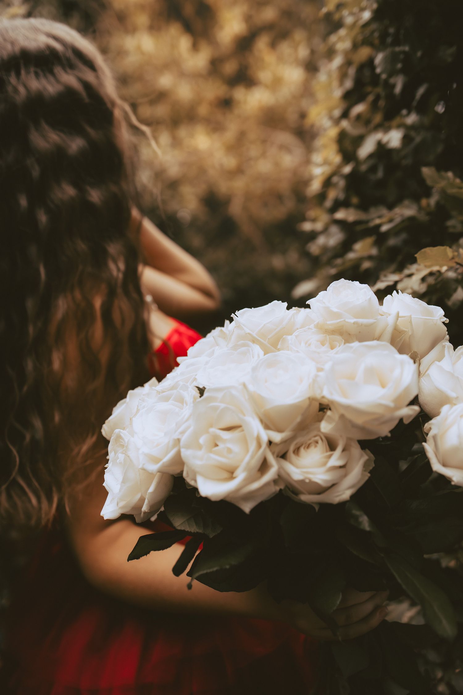 Woman and white bouquet