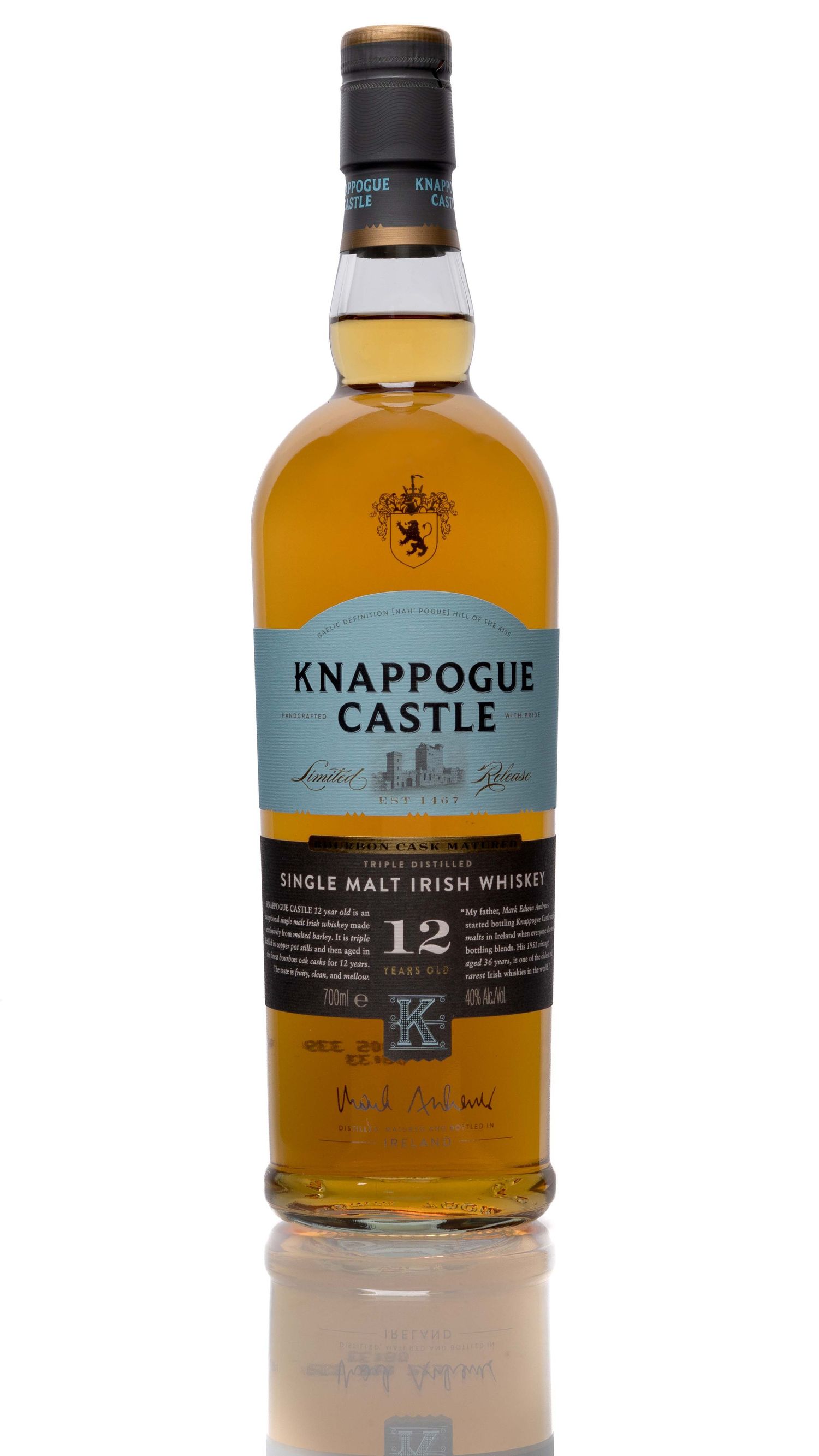 Studio shot of bottle of whiskey