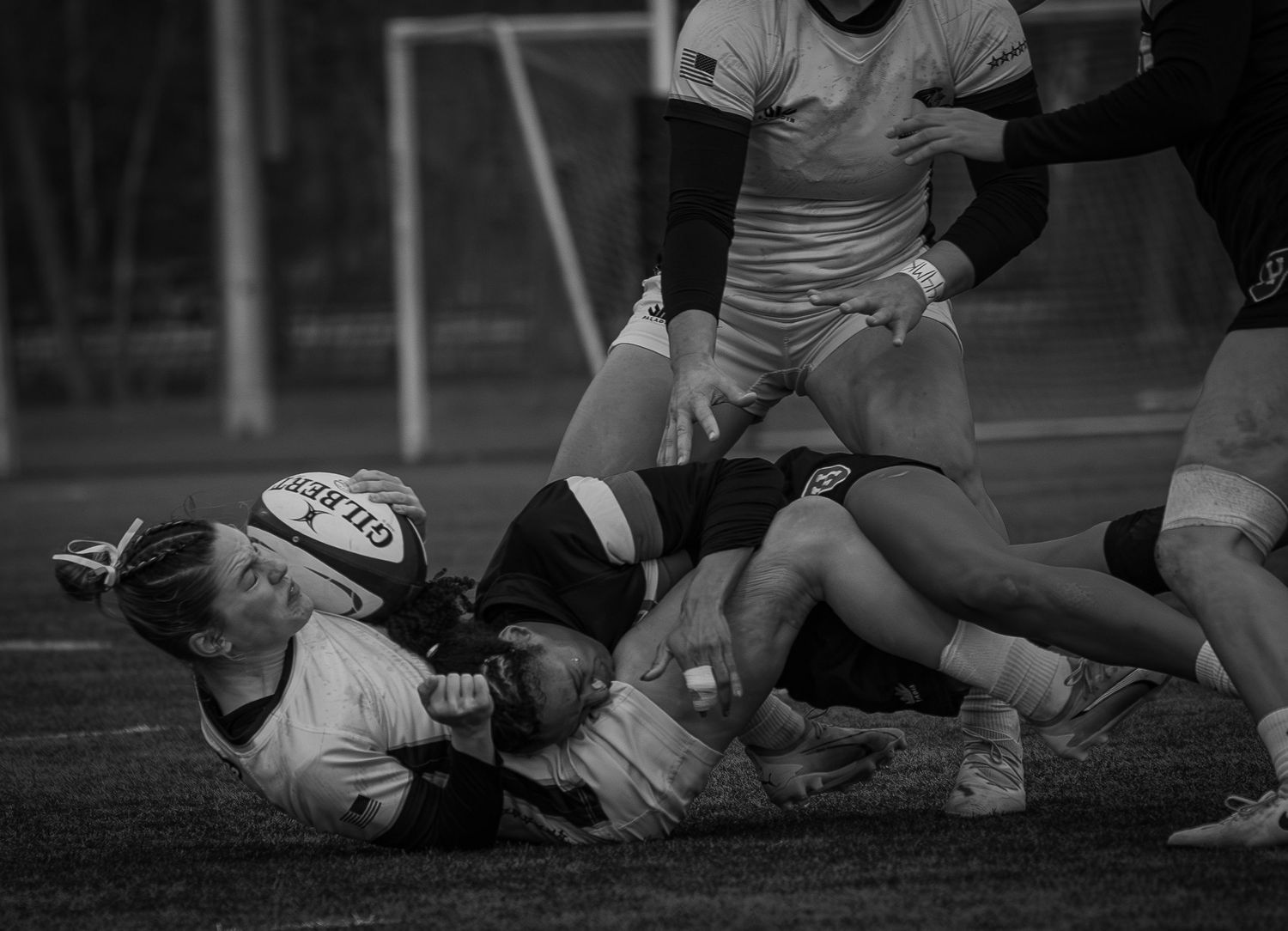 live action women's rugby match