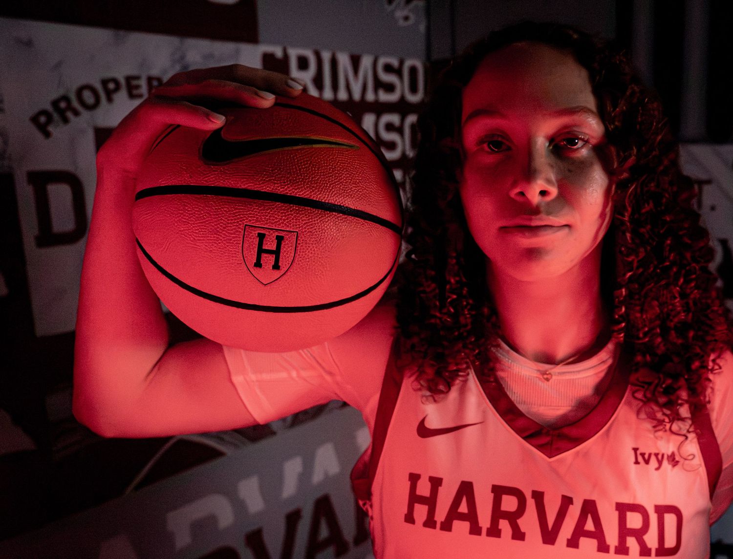 dramatic high-contrast media day for women's basketball recruit.