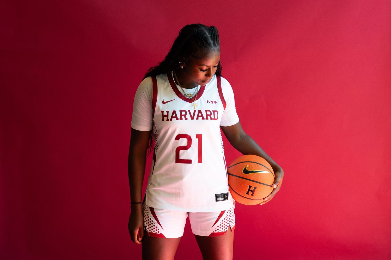 dramatic high-contrast media day for women's basketball recruit.