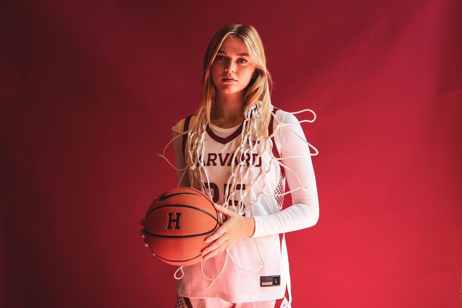 dramatic high-contrast media day for women's basketball recruit.