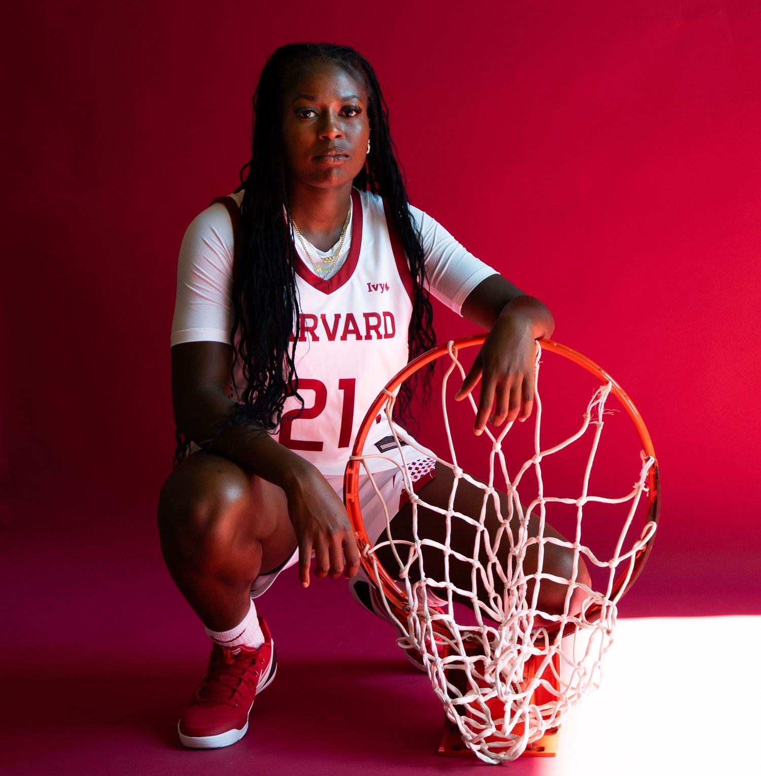 dramatic high-contrast media day for women's basketball recruit.