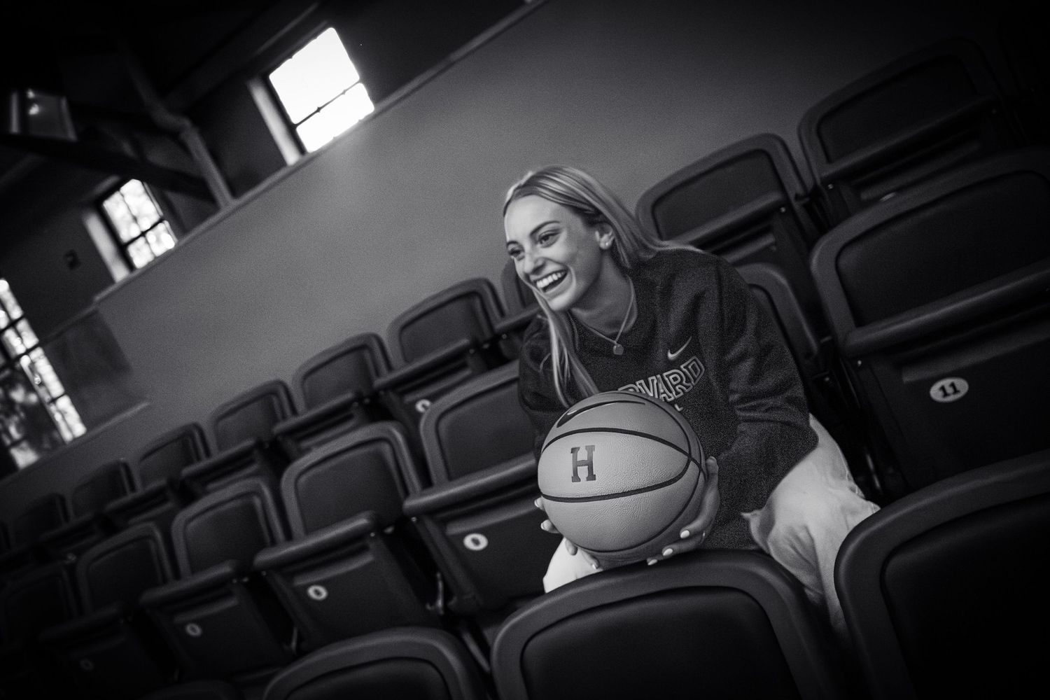 dramatic high-contrast media day for women's basketball recruit.