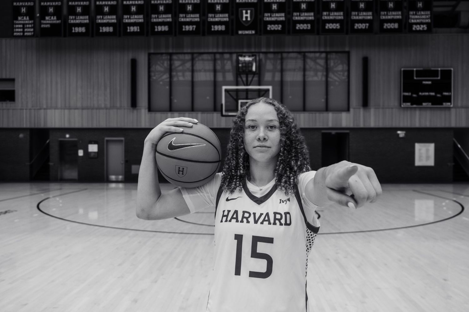 dramatic high-contrast media day for women's basketball recruit.