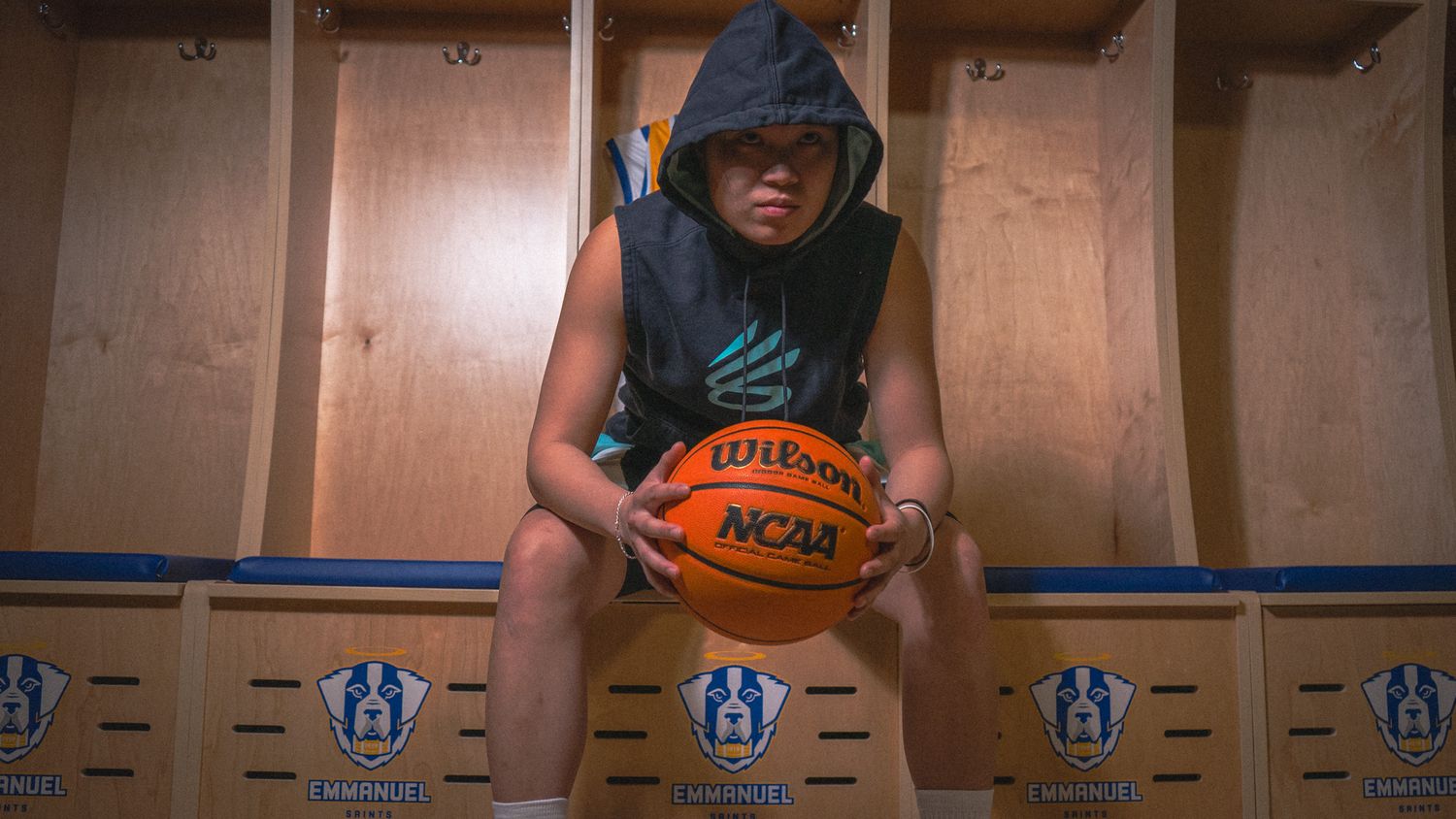dramatic high-contrast media day for women's basketball recruit.