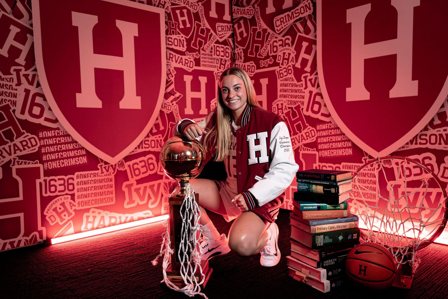 dramatic high-contrast media day for women's basketball recruit.