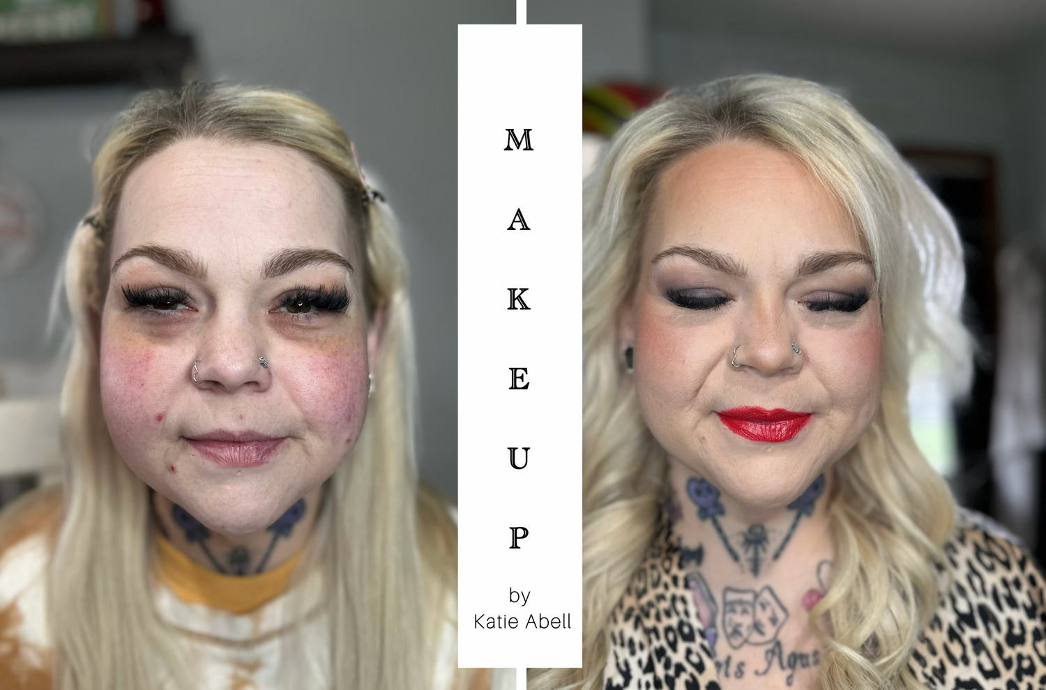 Before and after special occasion makeup by Katie Abell Beauty.