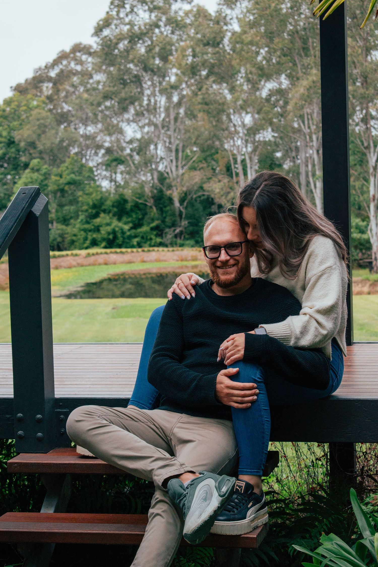 Bride and Groom to be sharing a laugh at their engagement shoot in Brisbane.