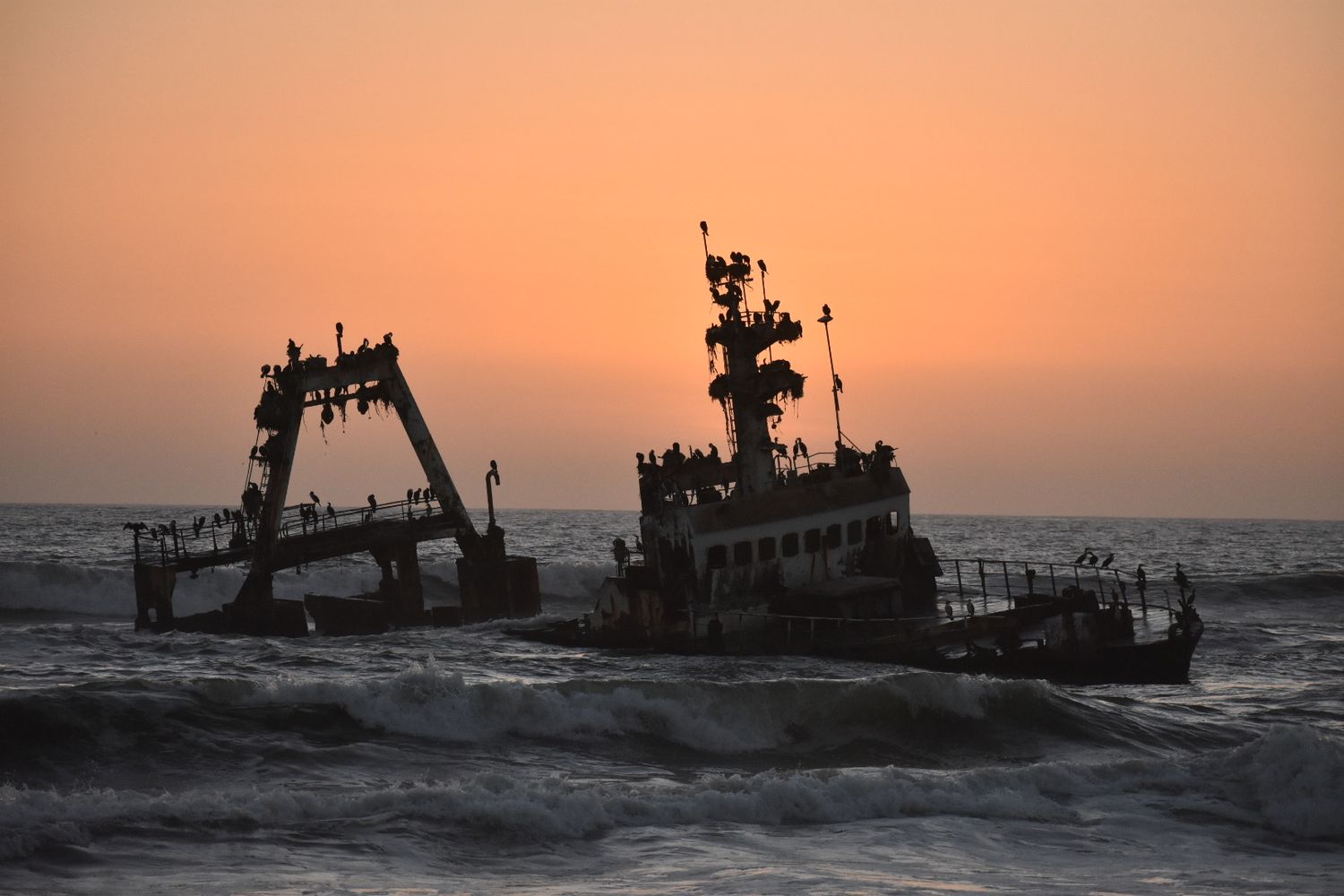 Golden hour at a shipwreck in Namibia.