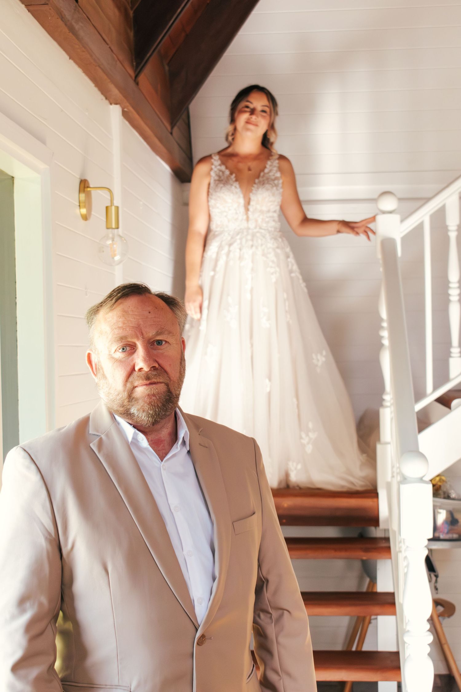 Emotional first look captured of a father and the bride on her wedding day.