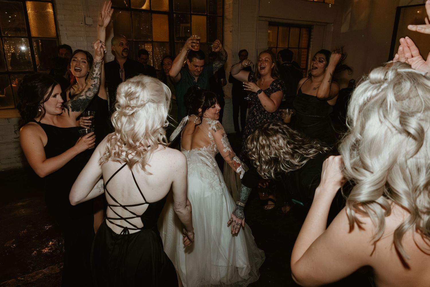 bride having fun on the dance floor