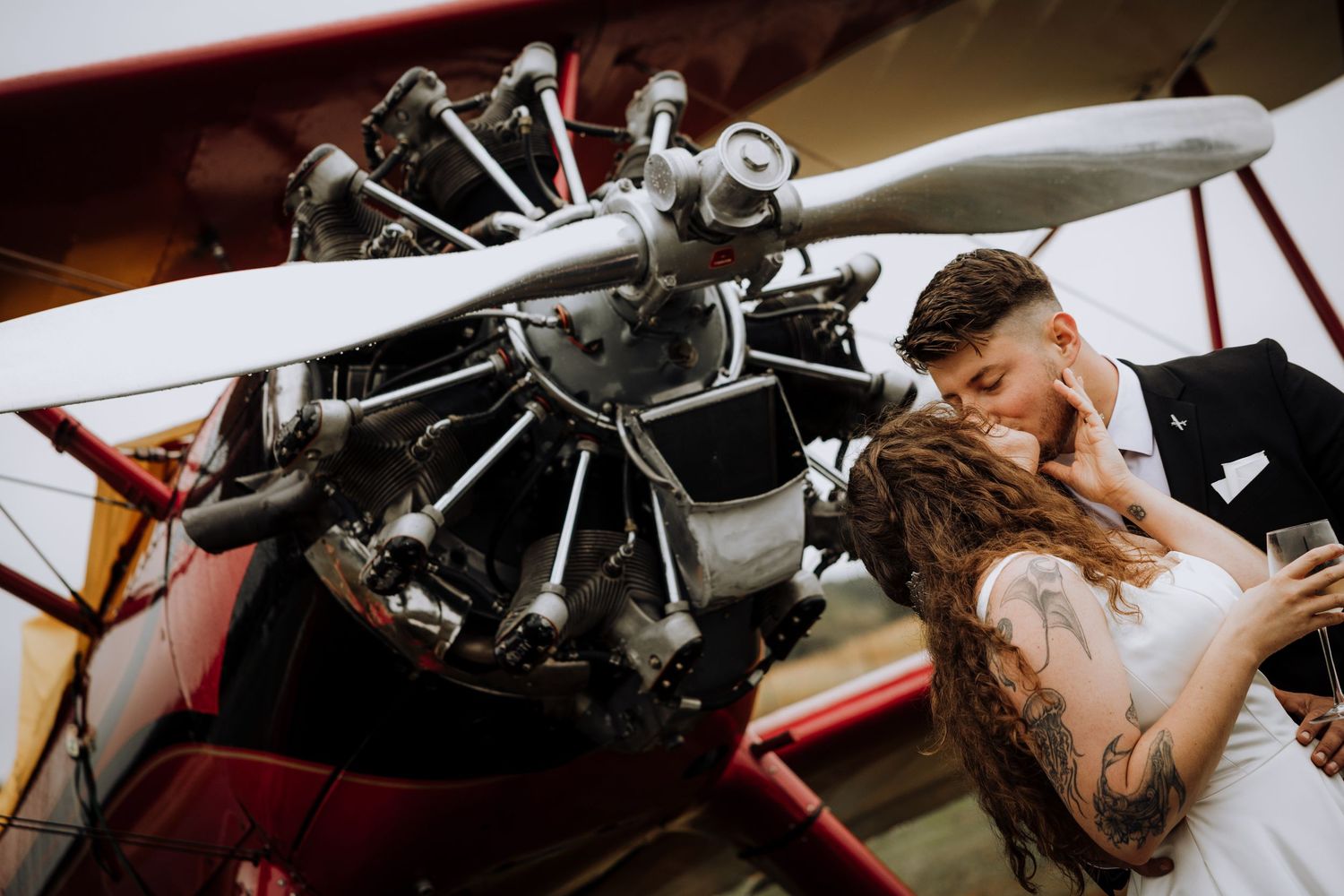 Vintage airplane interior with wedding details and decorative elements.