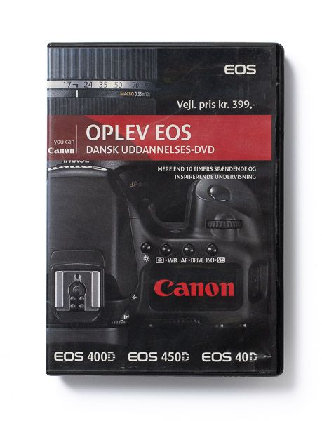Canon EOS educational DVD cover in Danish showing camera models 400D, 450D and 40D.