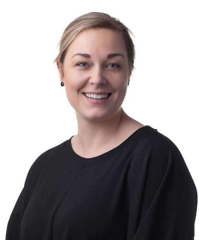 Professional headshots showing a woman with blonde hair smiling against white background.