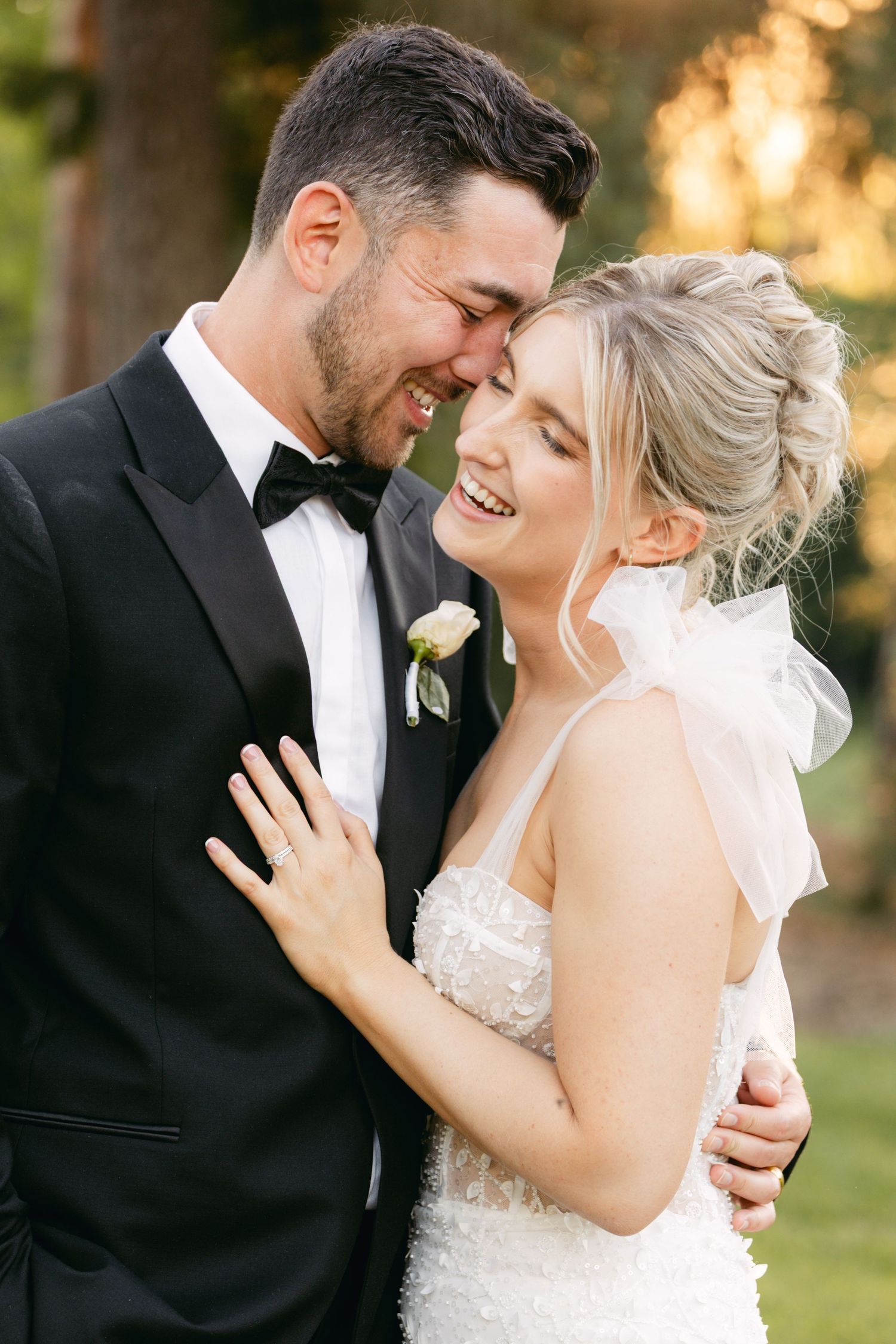 Romantic close-up wedding portraits showing tender moments between newlyweds on their special day.
