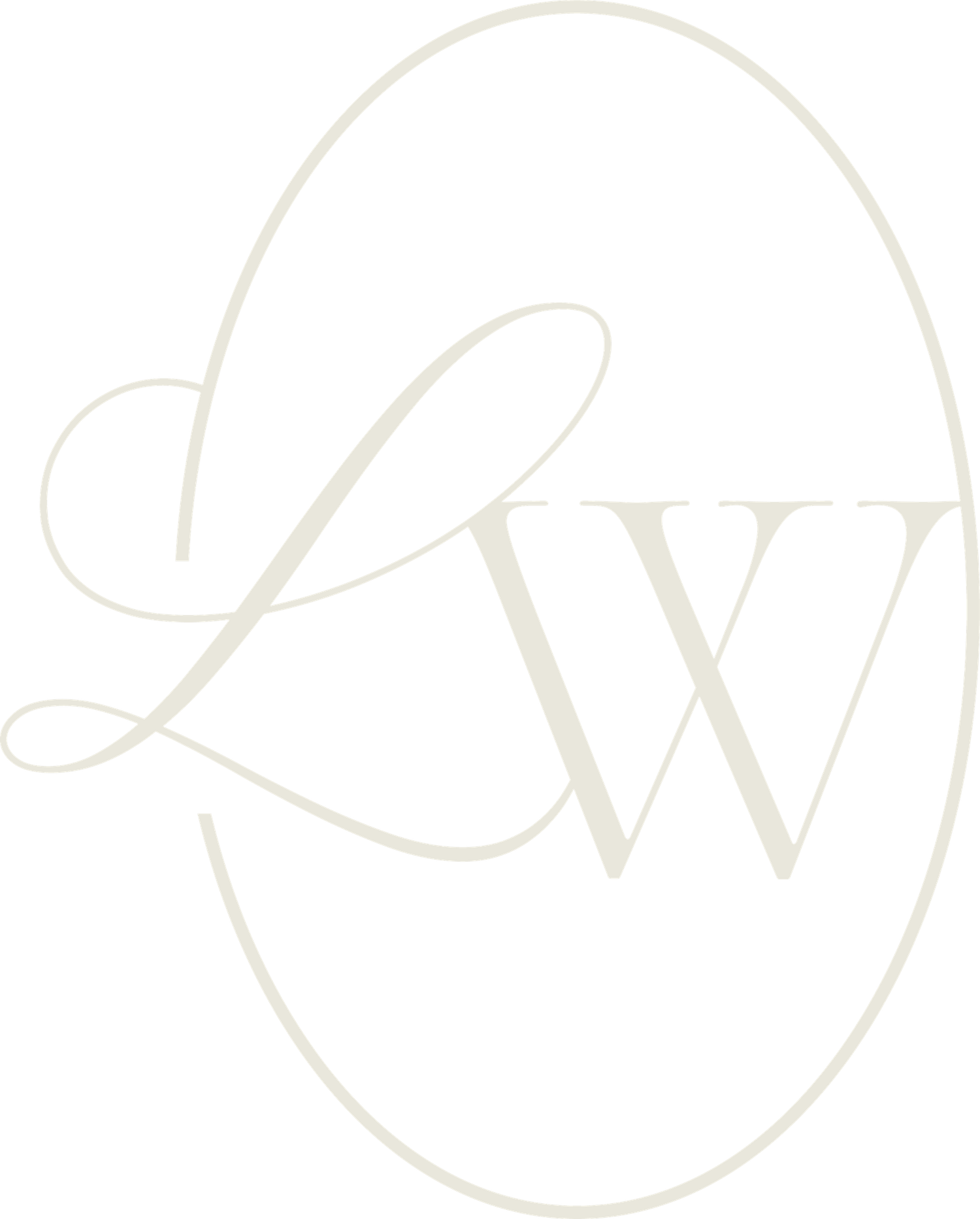 Elegant white oval logo design with cursive lettering.