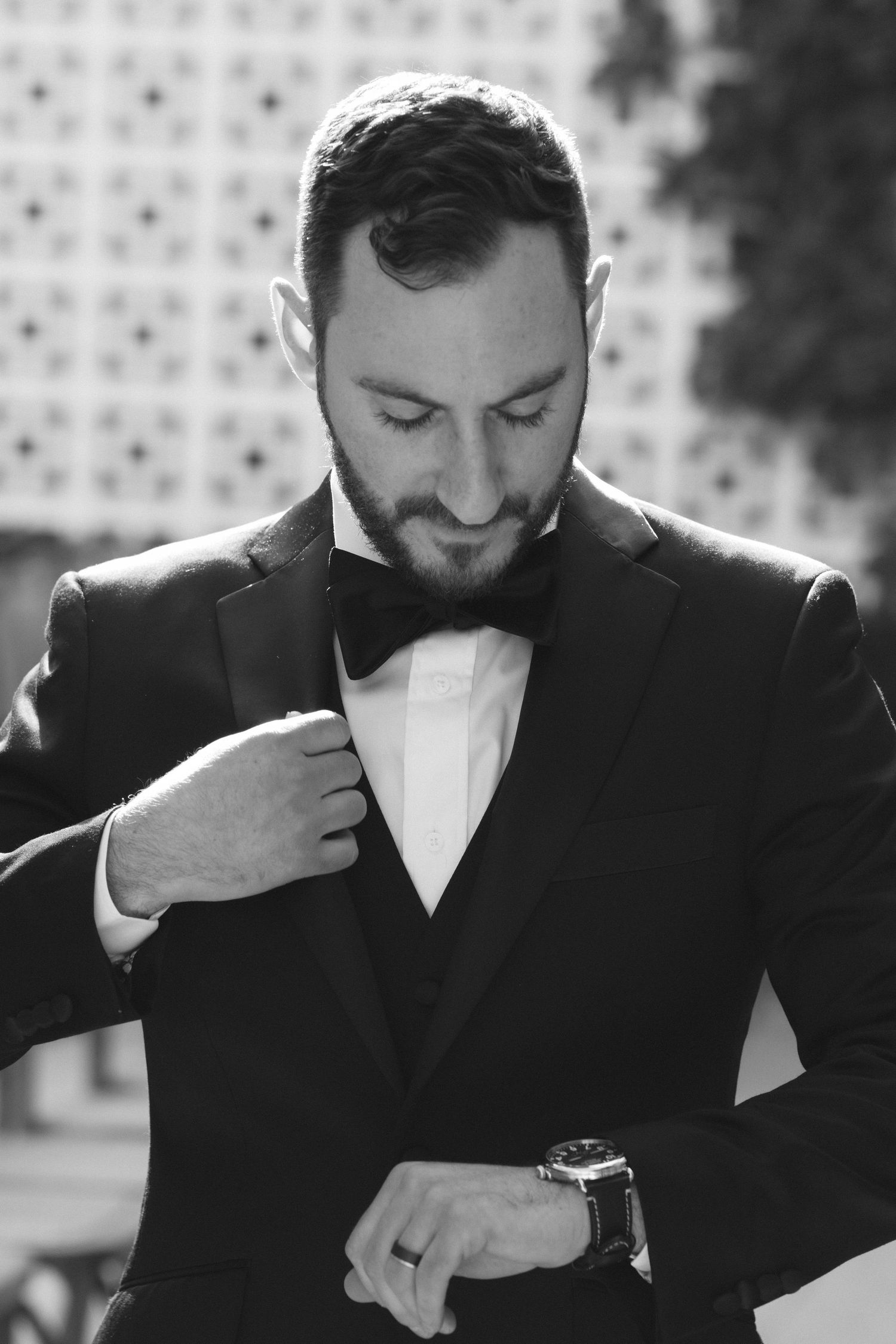 A series of black and white photos showing emotional reactions during a special moment.