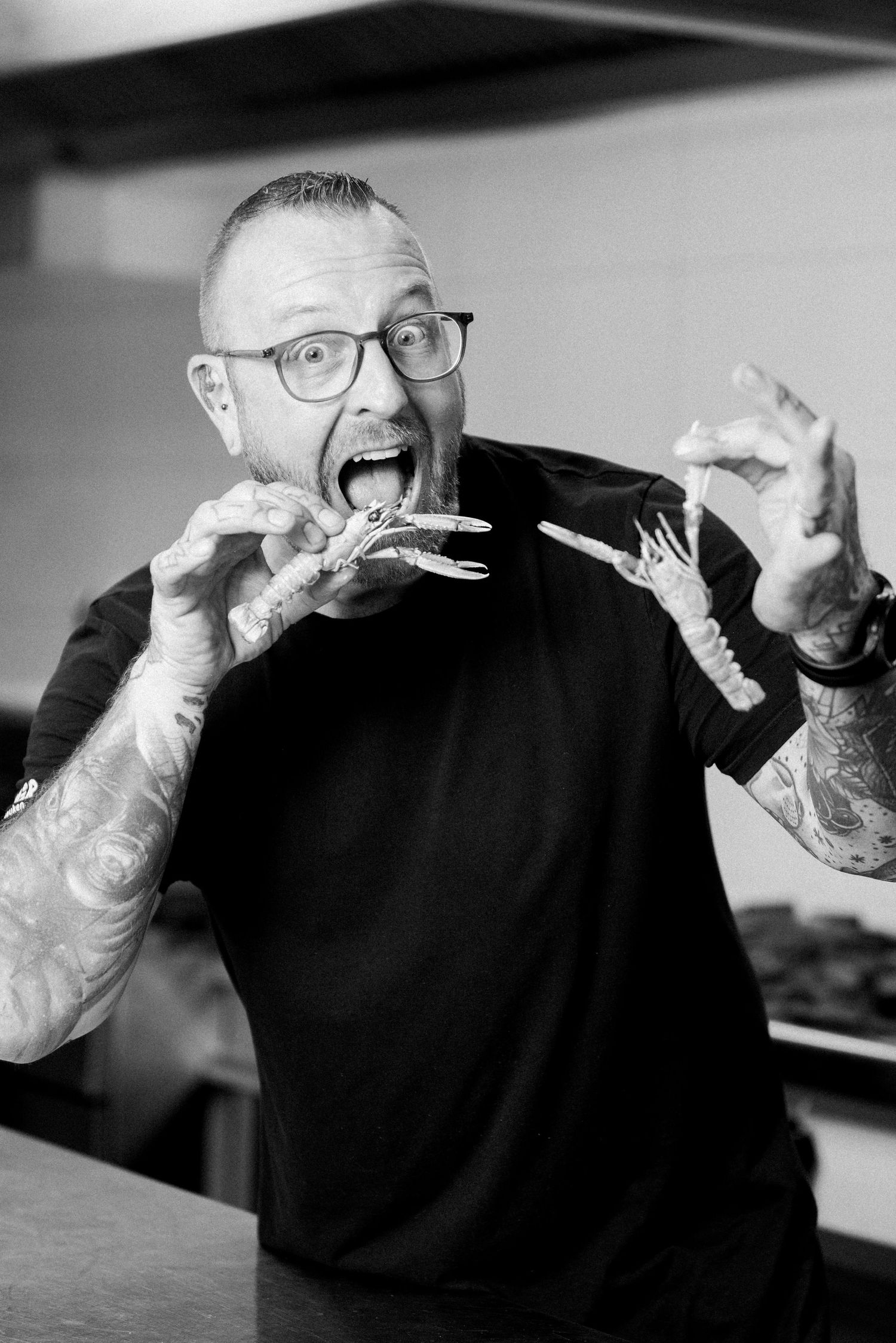 Black and white photo series showing expressive emotions and reactions in multiple sequential frames.