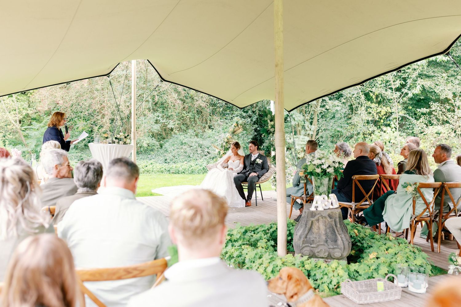 A collage of wedding celebration moments showing dancing, dining, and outdoor festivities at an elegant venue.