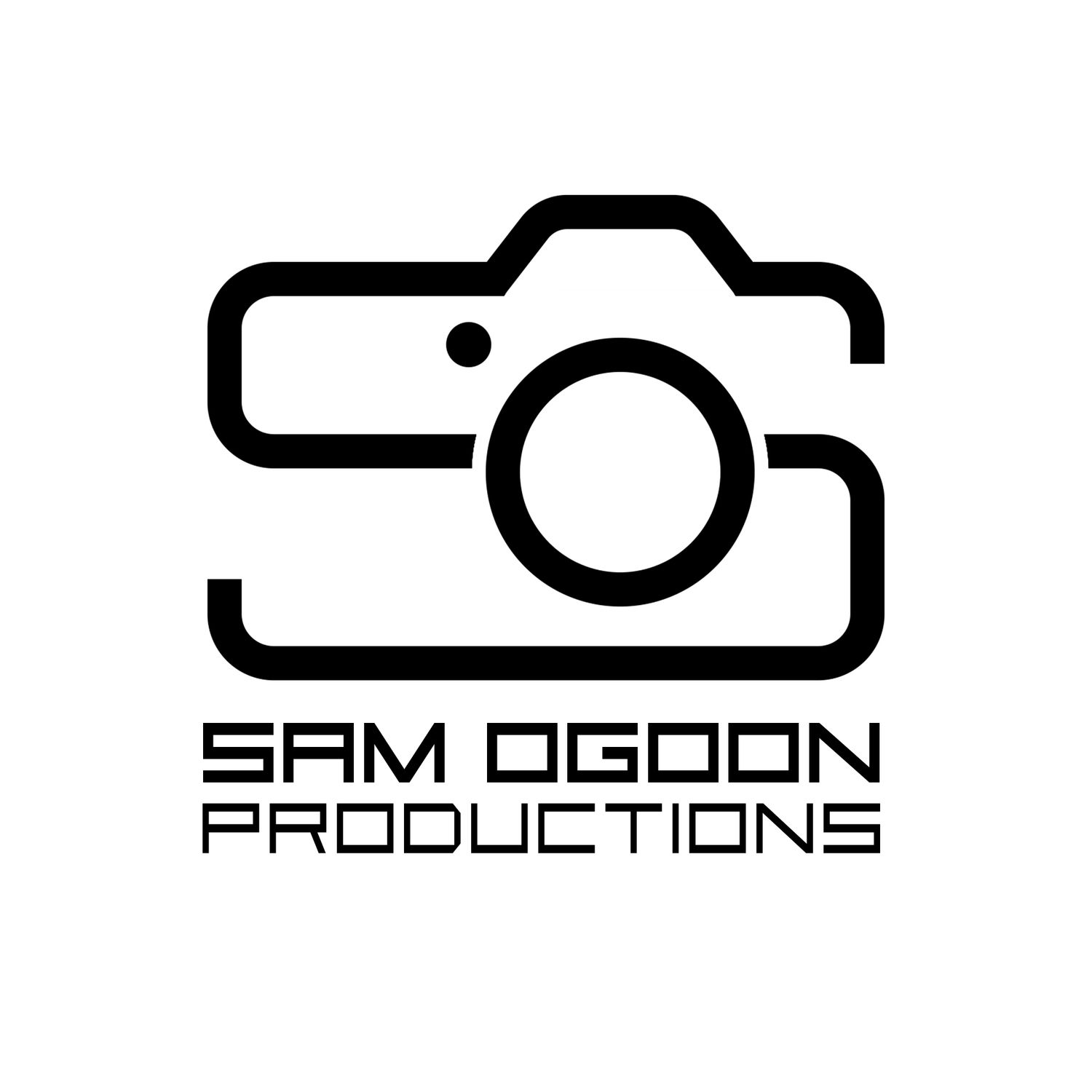 Minimalist camera logo design with geometric shapes on black background.