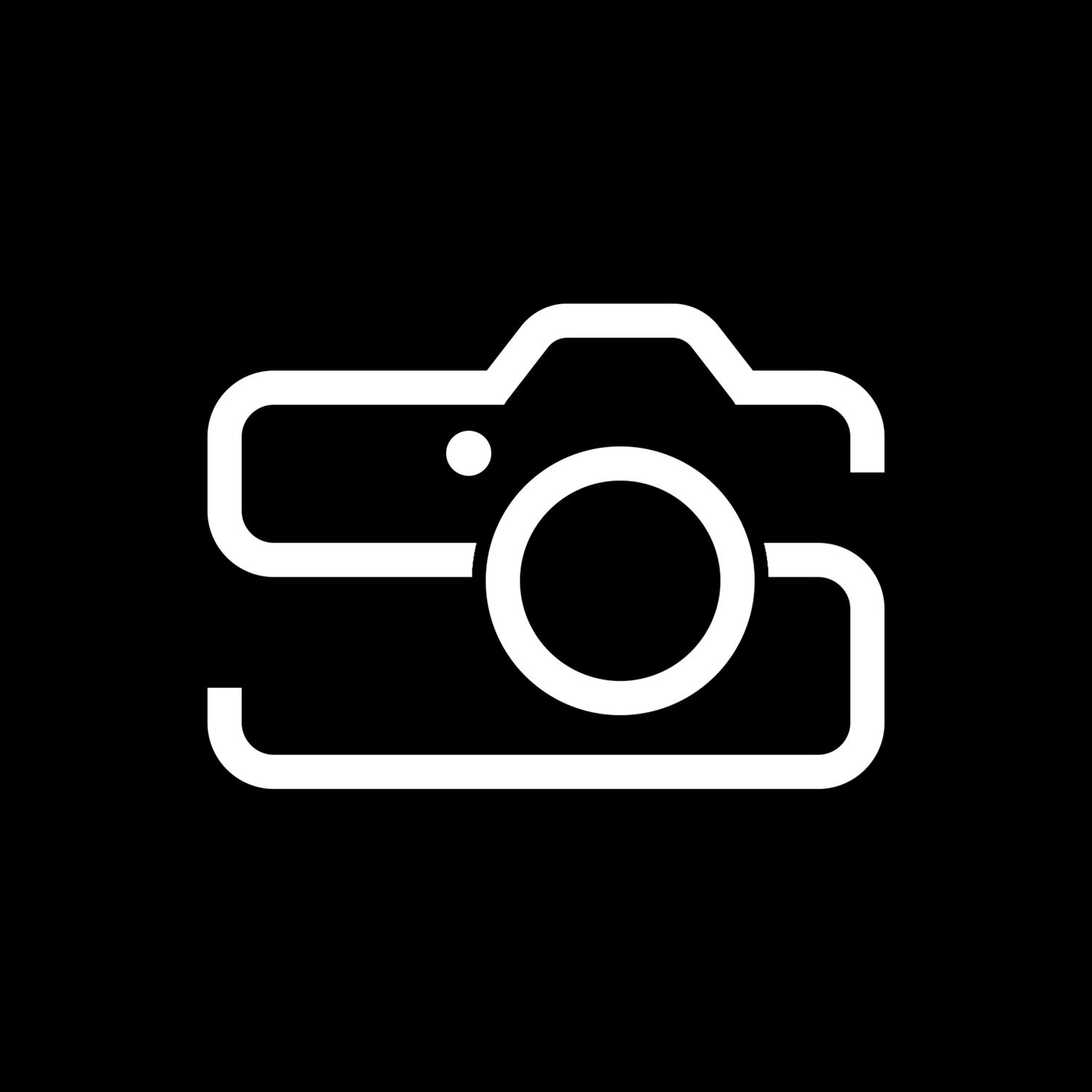 Simple line art camera symbol with geometric elements.