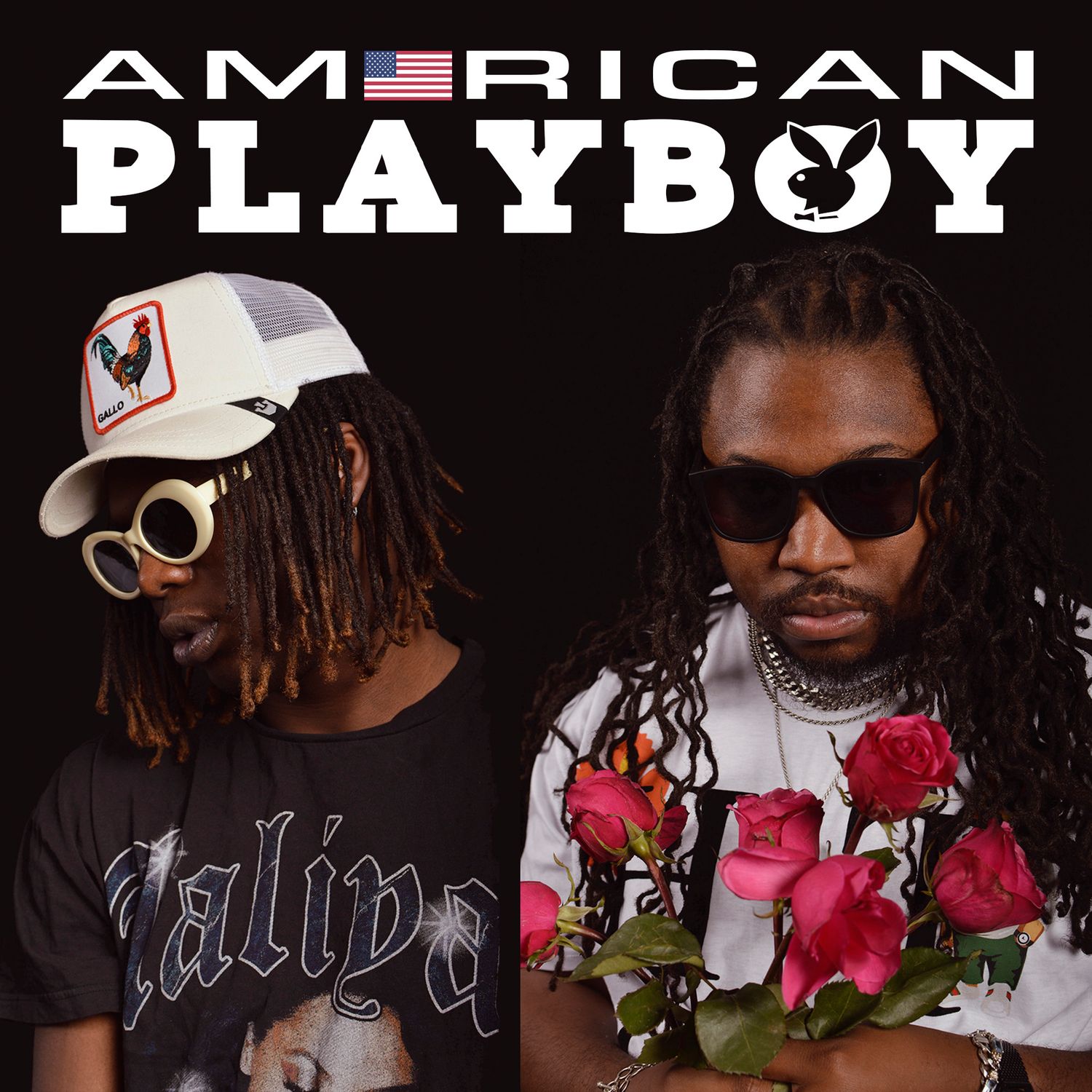 Dark themed music album cover series with roses and American flag motif.
