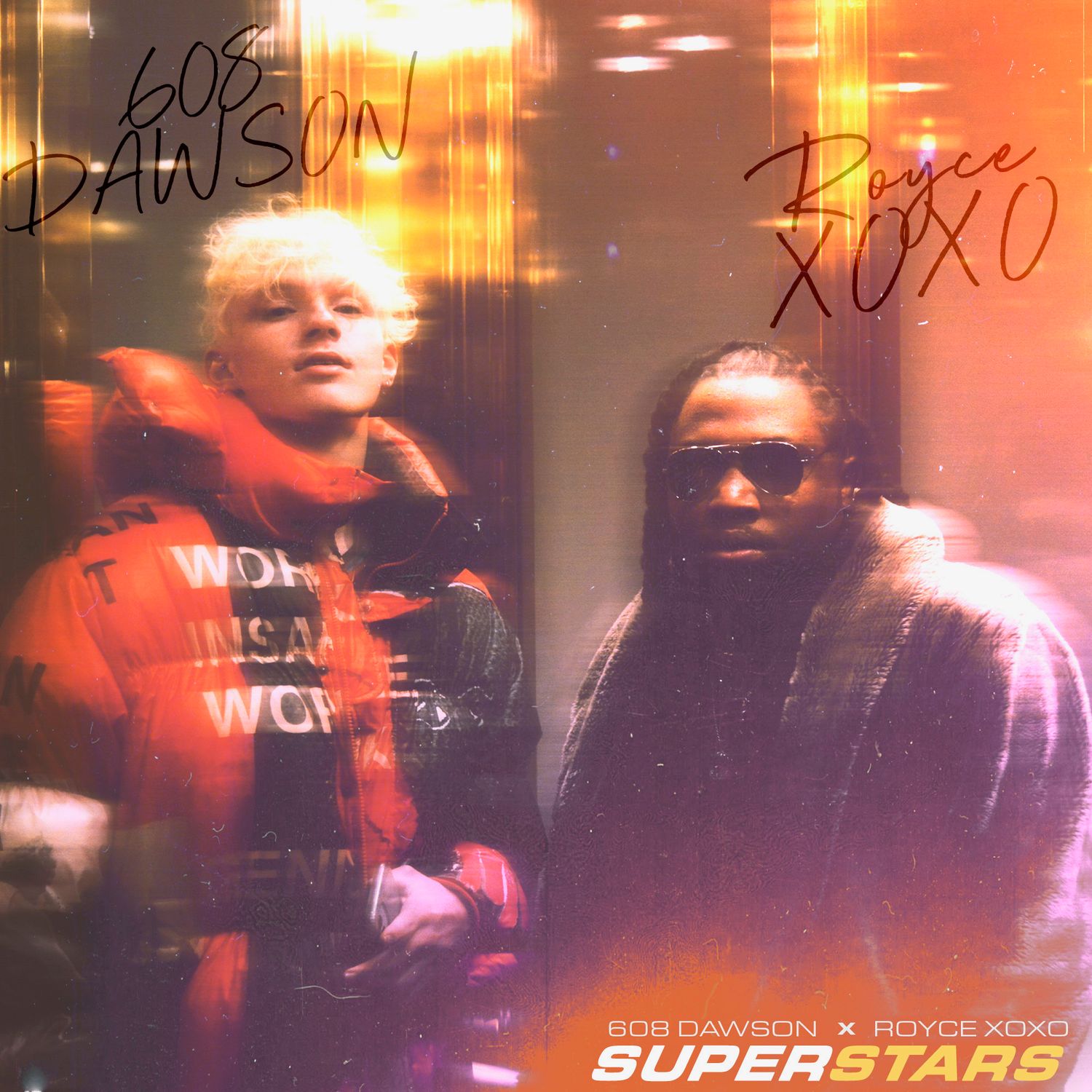 Red-tinted album cover design with multiple overlapping artistic portraits.