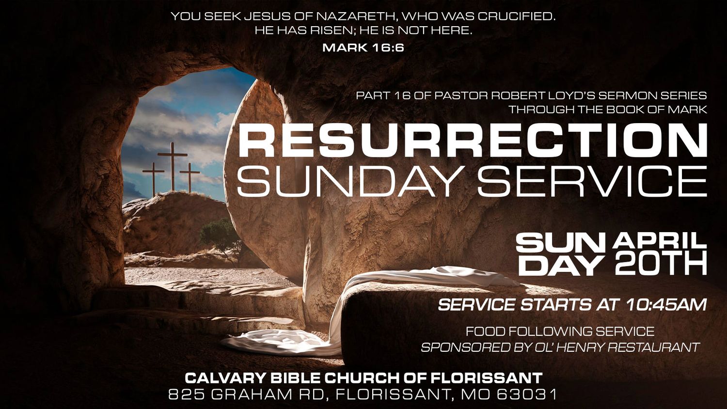 Church event banner design with gradient background and white text overlay.