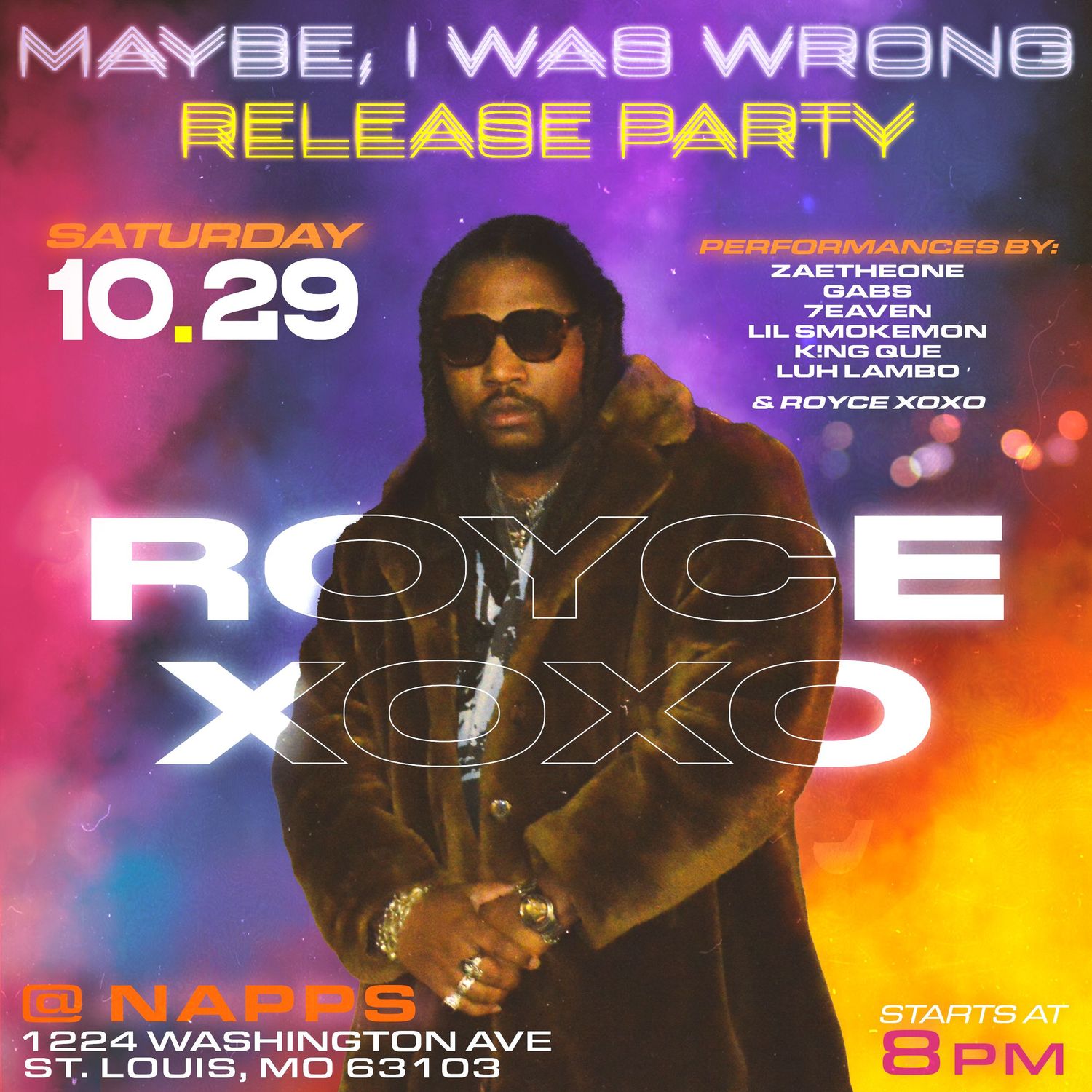 Colorful music release party promotional banner with urban nightlife aesthetic.