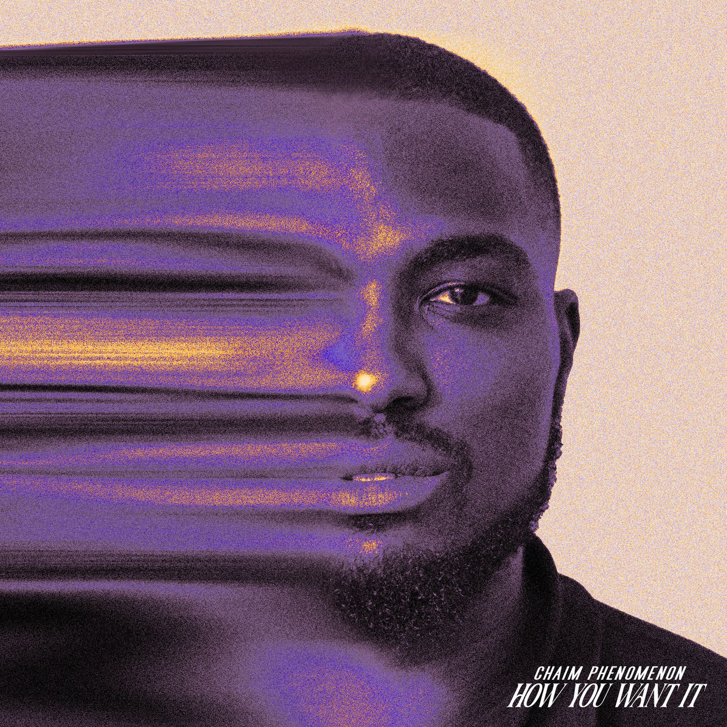 Artistic portrait with purple tones and motion blur effects.