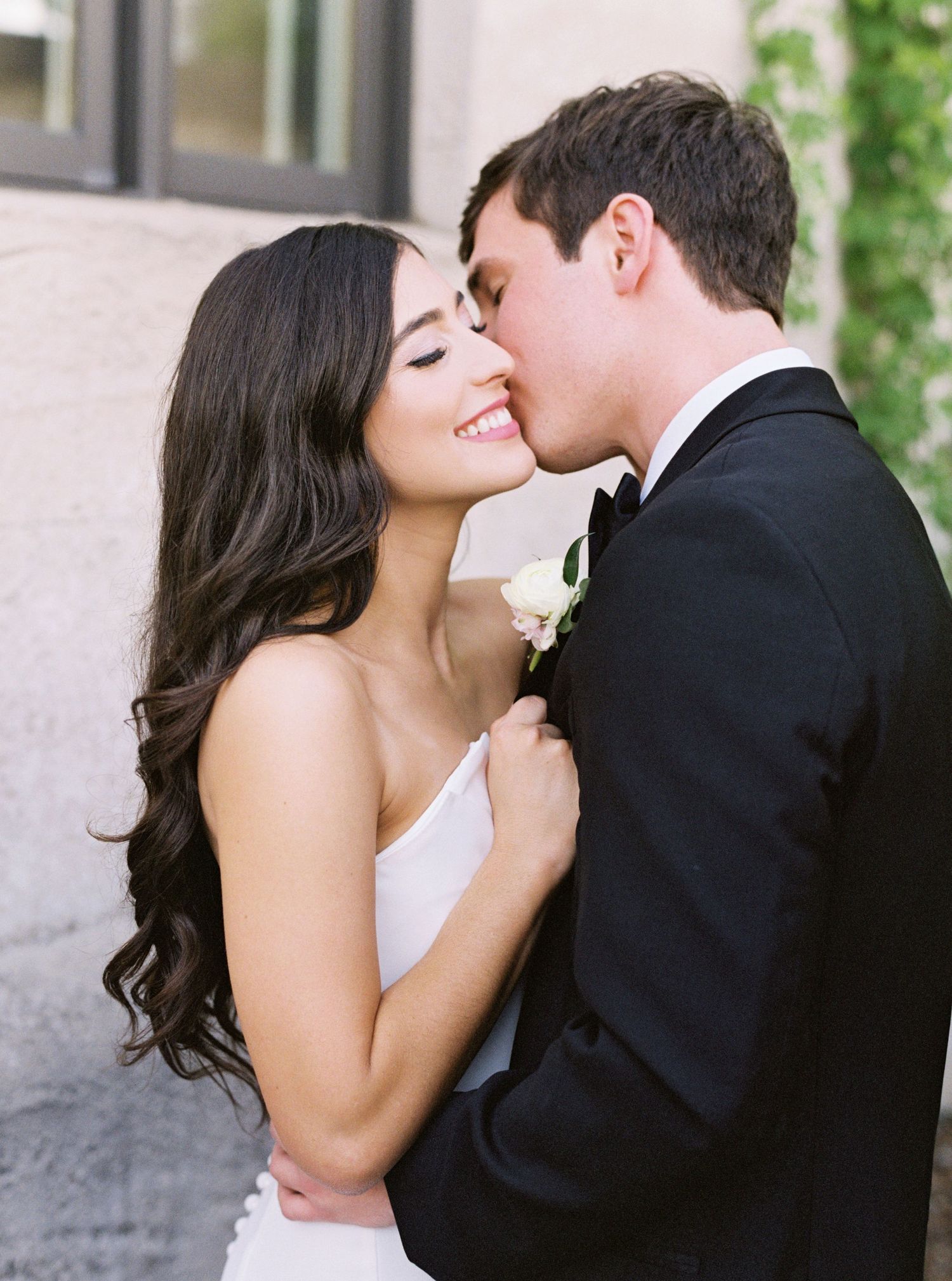 Close up of bride and groom at wedding at Summerour Studio in Atlanta