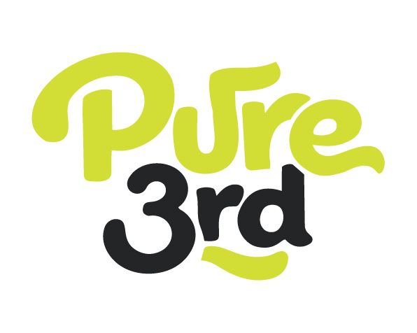 Pure 3rd logo featuring bold lime green and dark charcoal typography with a modern, playful design style.
