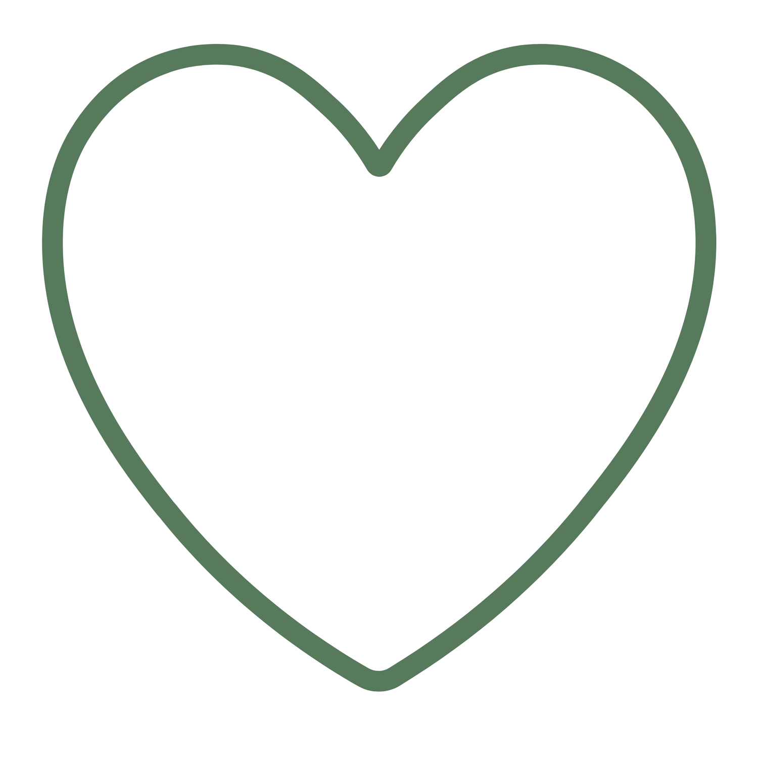 A minimalist green outlined heart shape icon on a white background, perfect for love and wellness themes.