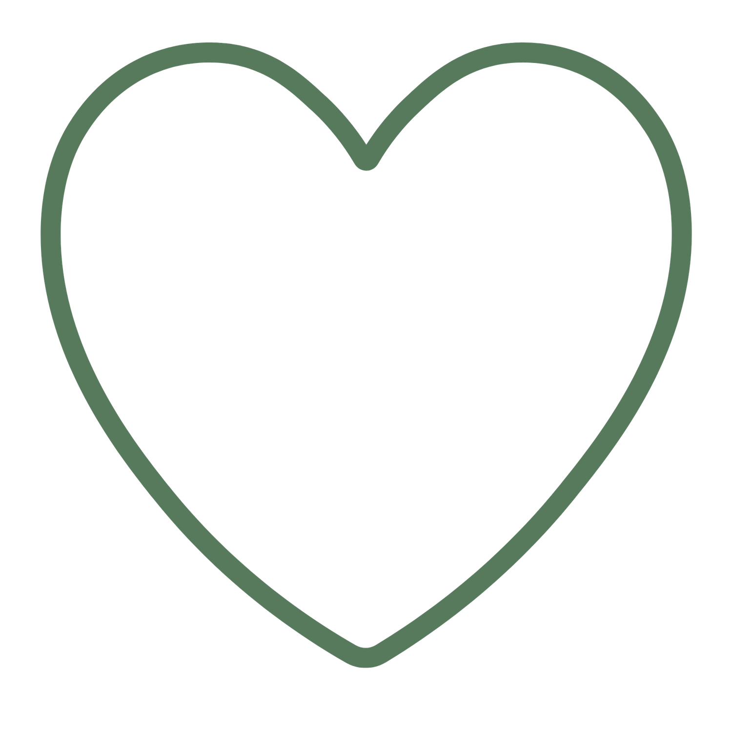 A minimalist green heart outline illustration with a clean stroke design on a white background.
