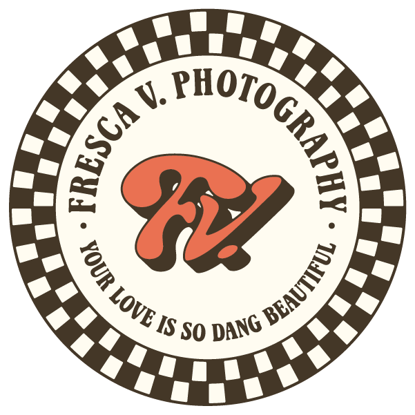 Retro circular logo design with checkered border and typography.