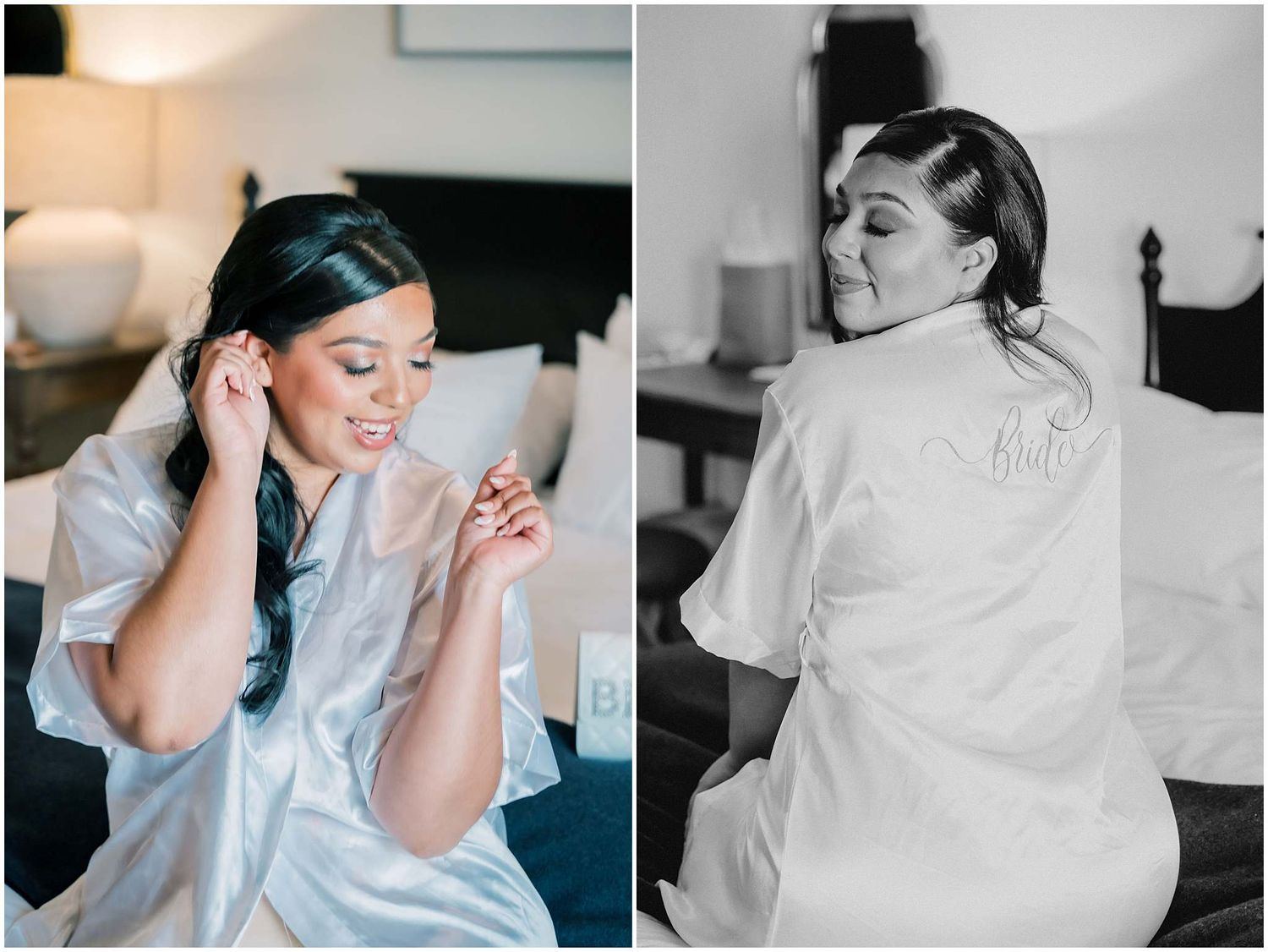 Elegant getting ready moments captured in color and black and white photography.