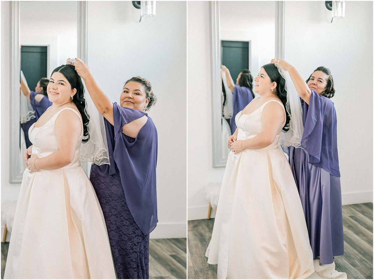 Emotional wedding moments captured in a sequence of candid photos showing joyful reactions and embraces.