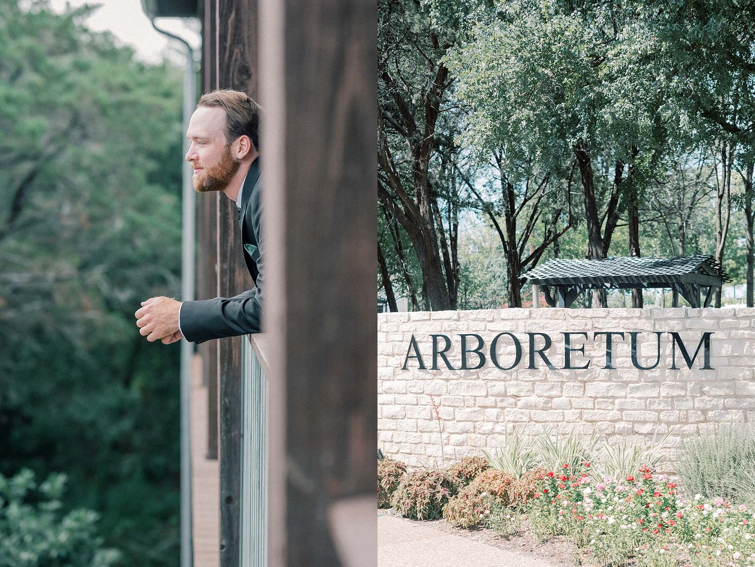 An arboretum entrance sign surrounded by lush greenery and trees.