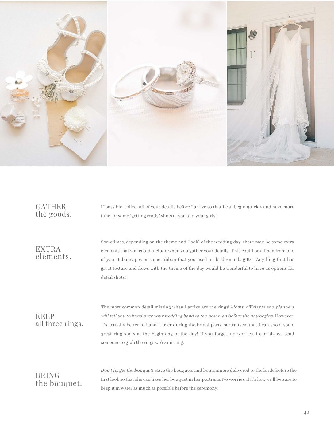 Elegant wedding flat lay featuring bridal heels, flowers, and a flowing white gown displayed on a bright white background.
