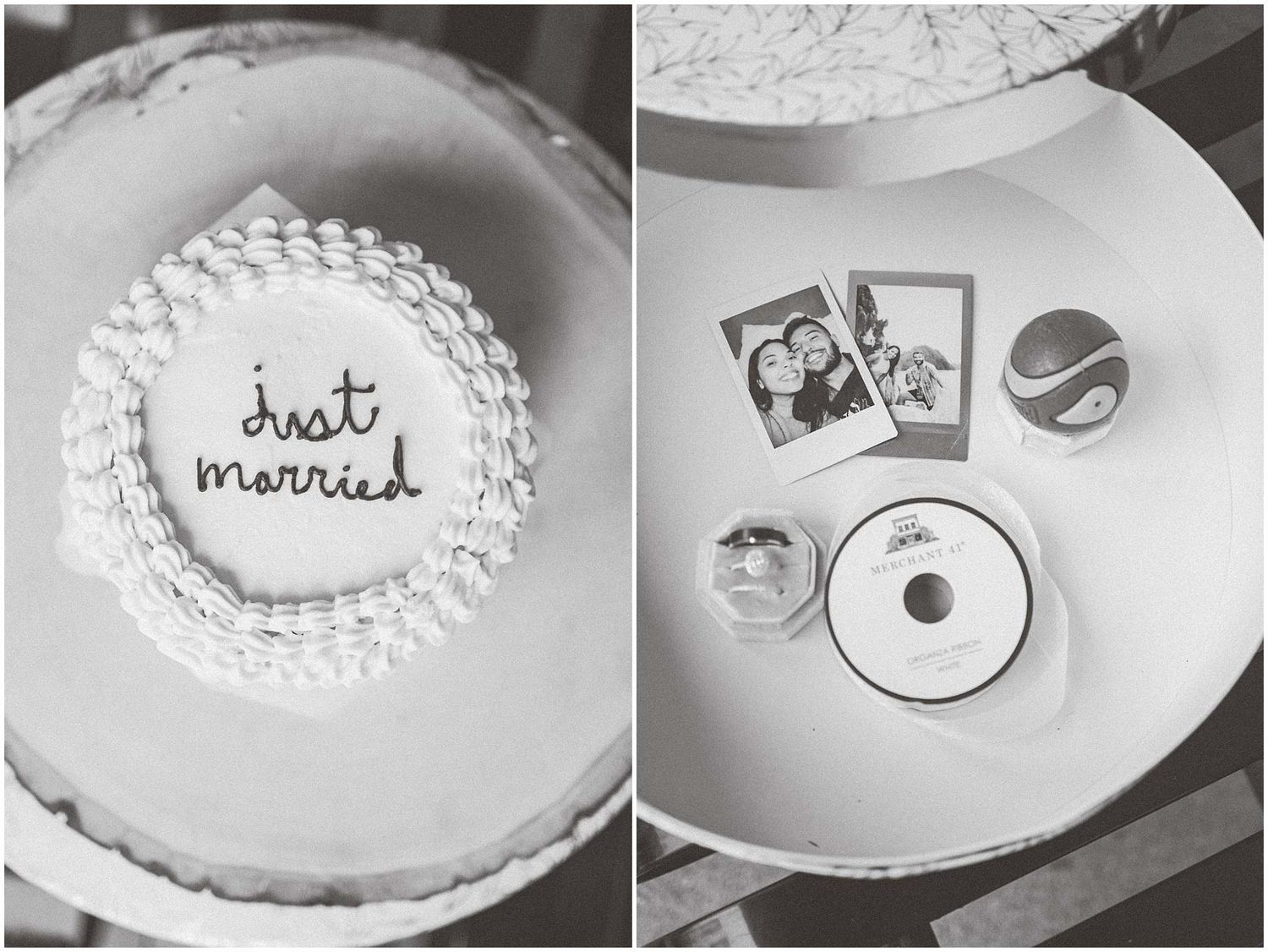 Black and white photos of decorative plates with handwritten text and designs.