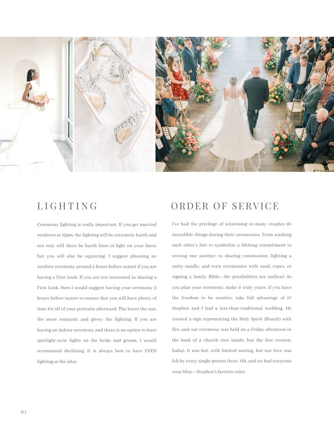 A wedding ceremony with soft lighting, floral decor, and guests seated in a warmly lit venue.