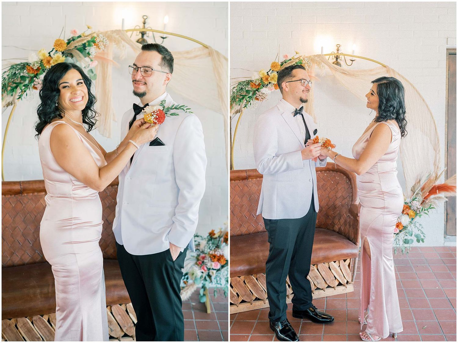 Candid moments captured during a wedding celebration in an indoor venue.