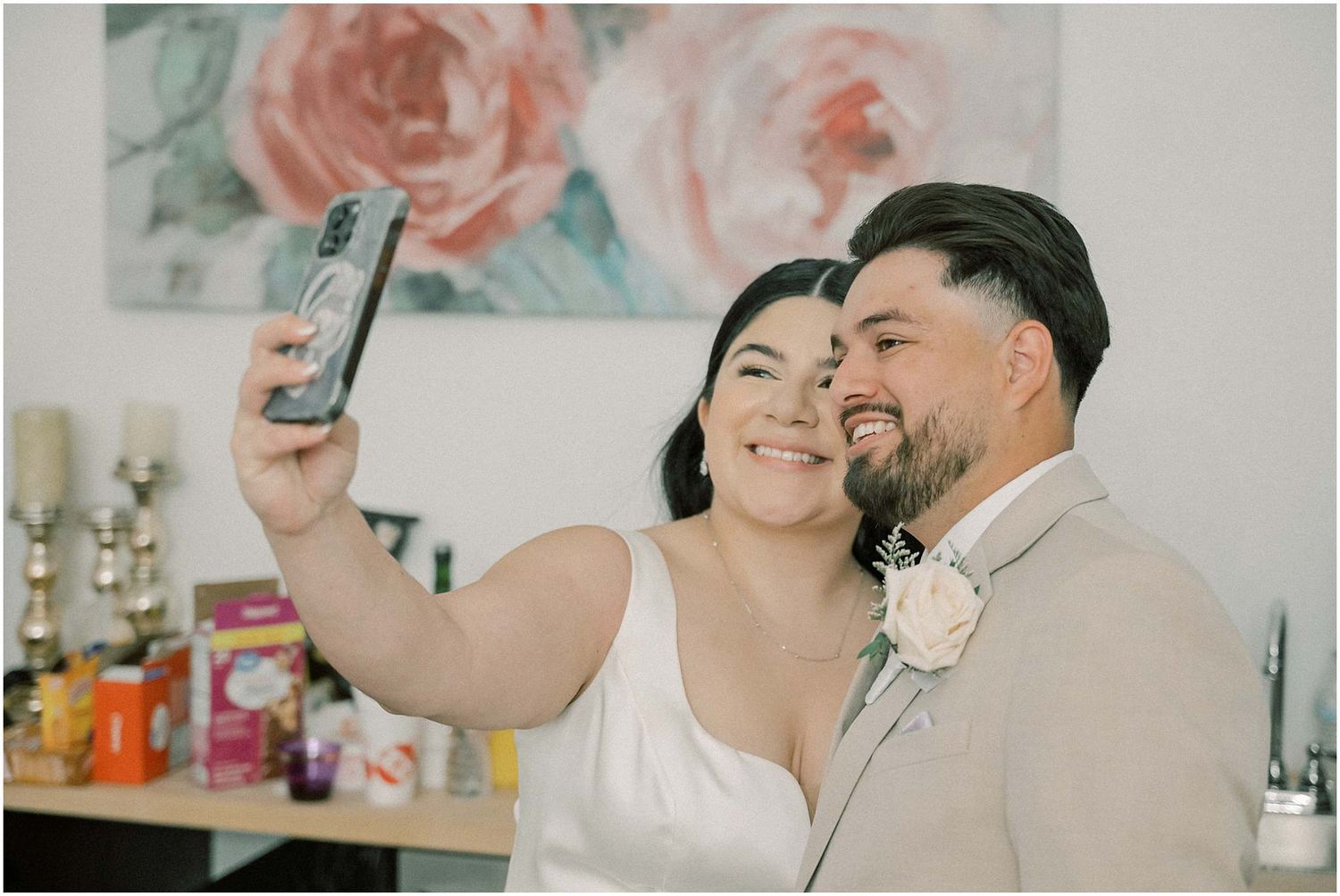 Romantic engagement or wedding photo session in soft pastel tones.