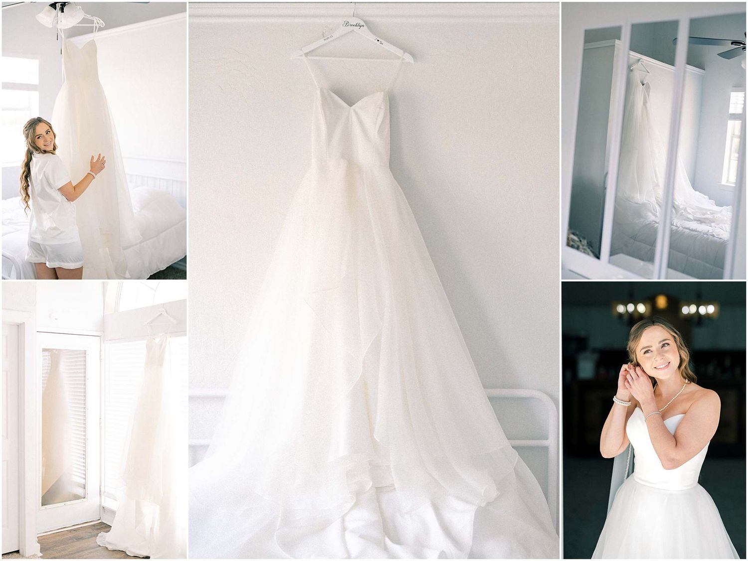 Ethereal bridal preparation scenes with flowing white fabric and natural light.