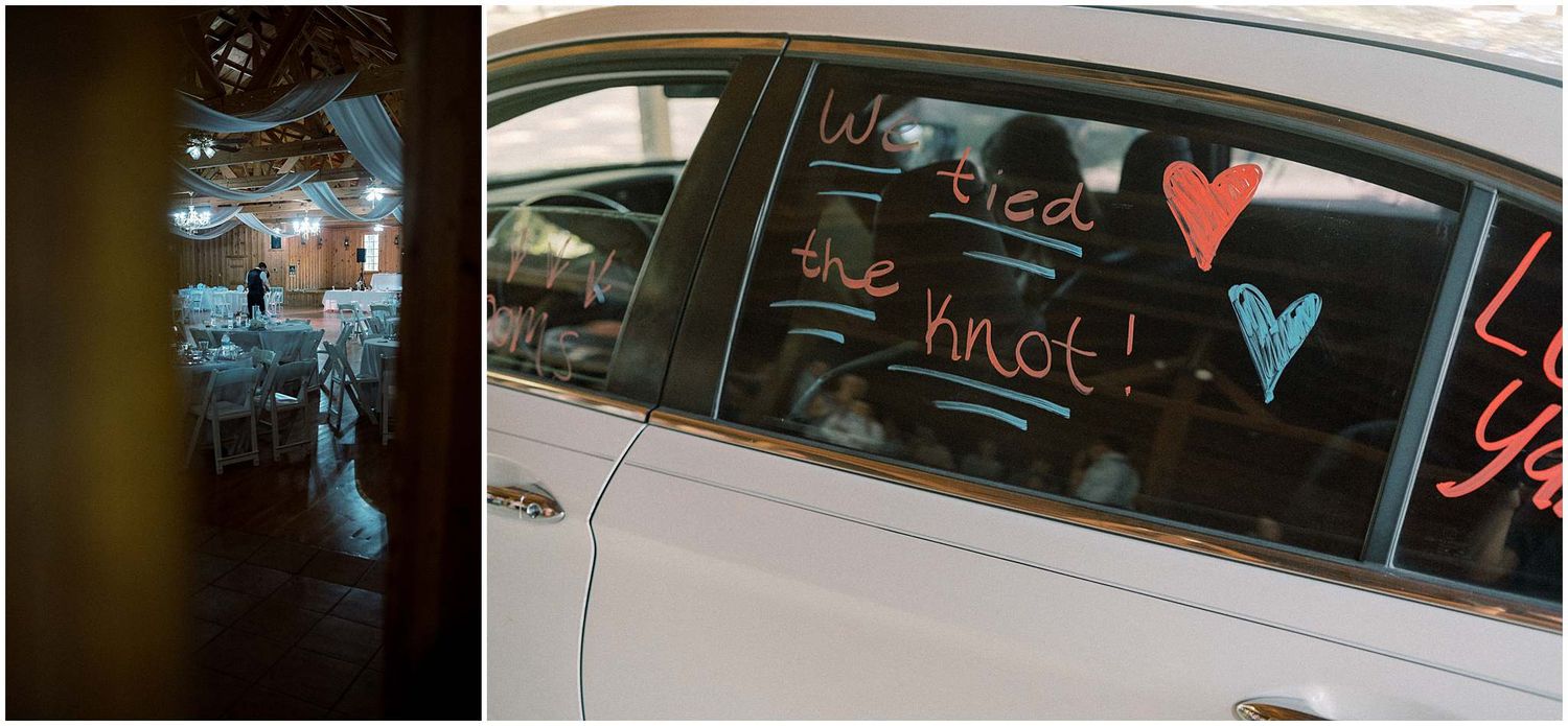 A collection of car window photos showing heart symbols and text written on glass at night.
