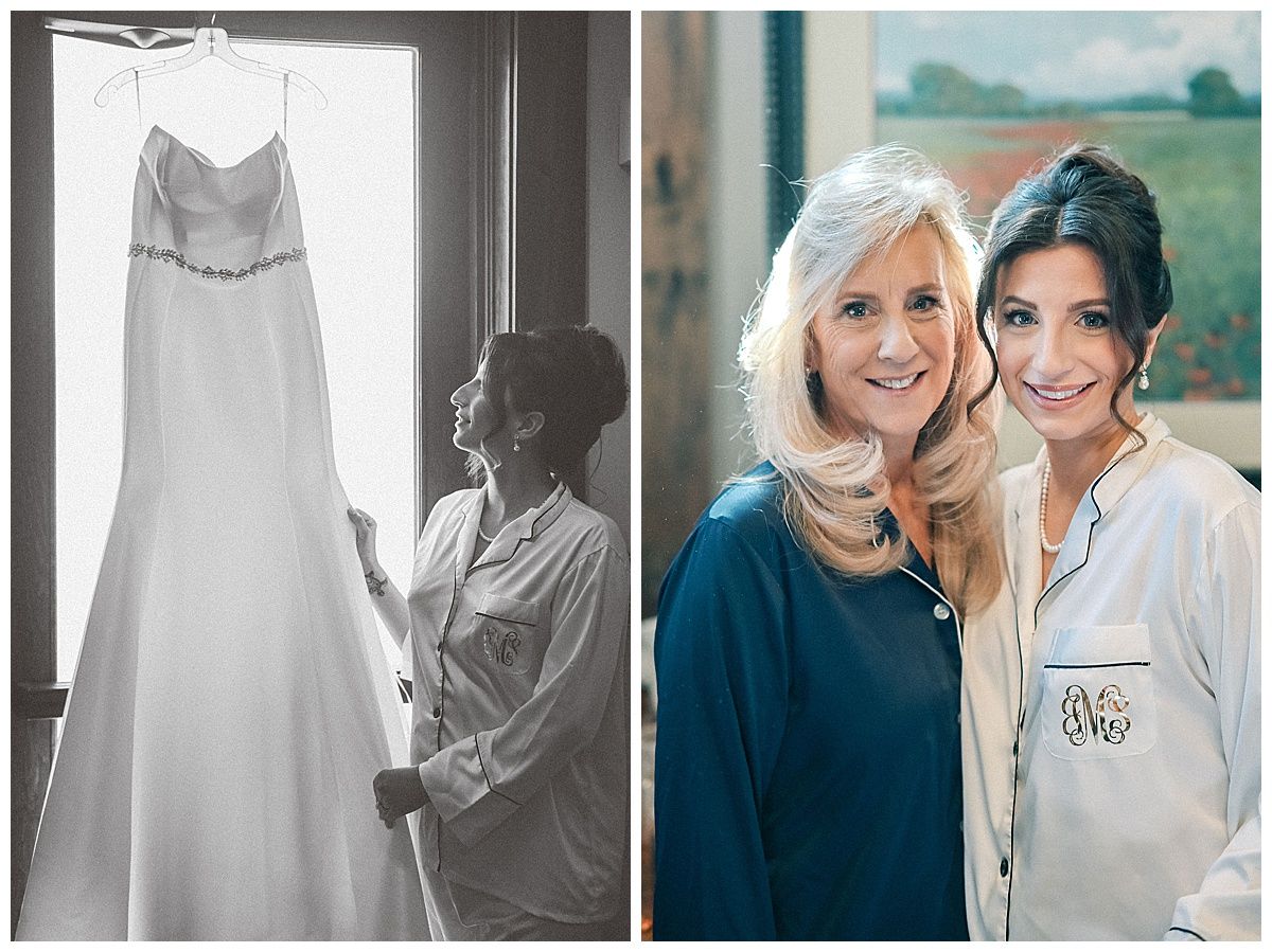 Wedding preparation moments including dress details and getting ready shots.