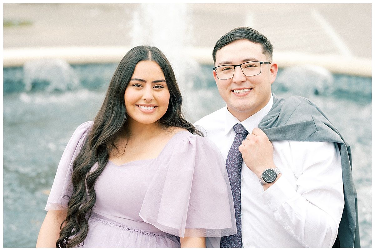 Candid engagement photo series showing a couple sharing joyful moments together.